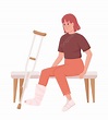 Woman With Broken Leg And Crutch Semi Flat Color Vector Character, Sad ...