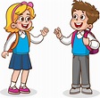 little kid say hello to friend and go to school together 13479827 ...