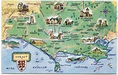 Postcard map of Dorset | Dorset map, England map, Dorset