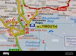 weymouth and surrounding areas shown on a road map or geography map ...