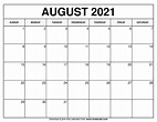 Printable August 2021 Calendar Blank Free Printable C - vrogue.co