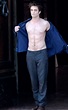 The actor shows off his six-pack while shooting New Moon in ...