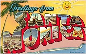 Greetings from Santa Monica, c1955 | Postcard design, Vintage postcard ...