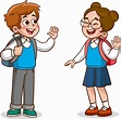 little kid say hello to friend and go to school together 13479804 ...