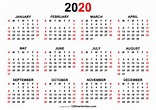 Free Yearly Calendar 2020