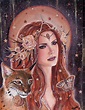 Mythology goddess Freya with lynx and butterfly fantasy art portrait by ...