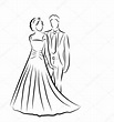 silueta de la novia y el novio, recién casados boceto, dibujo a mano ...