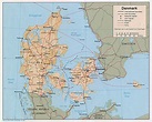 Detailed political and administrative map of Denmark with relief, roads ...