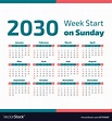 Simple 2030 year calendar Royalty Free Vector Image