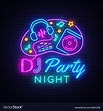 Dj music party neon sign design template Vector Image