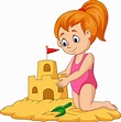 Cartoon happy girl making sand castle 8389891 Vector Art at Vecteezy