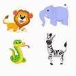 cute animal cartoon set. lion. elephant. snake. zebra. vector ...