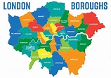 Map of London Boroughs Districts Coloured Geography Learning ...