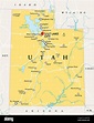 Utah, UT, political map, with the capital Salt Lake City. State in the ...