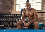Muscular Sweaty Man Resting in Gym Stock Photo - Image of determination ...