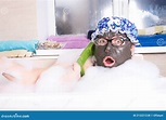 Funny Fat Man in the Shower. Bath Stock Photo - Image of care, face ...