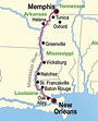Mississippi River New Orleans to Memphis Cruise map Greenville ...