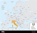 Ubicación de Italia en el continente europeo con una pequeña caja de ...