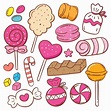 Conjunto de doodle de dibujos animados de dulces lindos | Vector Premium