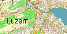 Luzern Lucerne Switzerland PDF Vector Map City Plan Low Detailed (for ...