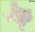 Road map of Texas with cities