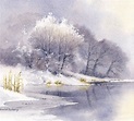 modern landscape painting, winter white tree painting, country ...