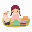 Caricatura de una niña doblando la ropa. niños haciendo tareas ...