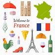 Banner con iconos vectoriales de Francia y la inscripción Bienvenido a ...