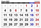 Calendario enero 2021 en Word, Excel y PDF - Calendarpedia