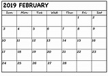 Feb 2019 Calendar - Printable Calendar