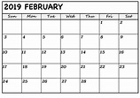 February 2019 Calendar Printable