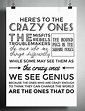 Here's to the Crazy Ones Quote Digital Download
