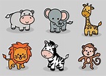Cute Animal Set Hippo, Elephant, Giraffe, Lion, Zebra, Monkey Line Art ...