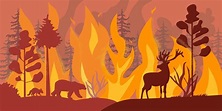 Silhouettes of wild animals at forest fire Fire Vector, Vector Art ...