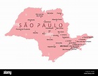 Sao Paulo State map illustration with the main cities, Brazil Stock ...