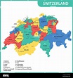 The detailed map of the Switzerland with regions or states and cities ...