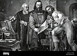 Gutenberg (izquierda) destaca con socios de negocios, Johann Fust, y su ...