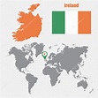 Ireland map on a world map with flag and map pointer. Vector ...