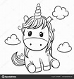 Cartoon unicorn outlined for coloring book isolated on a white b ...