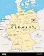 Alemania, mapa político. Estados de la República Federal de Alemania con capital Berlín y 16 ...