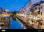 Italy, Lombardy, Milan, Navigli, Naviglio Grande canal and path alzaia ...