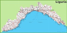 Large detailed map of Liguria with cities and towns