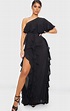 Black One Shoulder Ruffle Detail Maxi Dress | PrettyLittleThing AUS