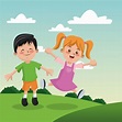 Grupo de niñas y niños felices dibujos animados niños | Vector Premium