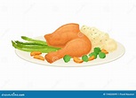 Roasted Turkey or Chicken Leg Served on Plate with Mashed Potato and ...