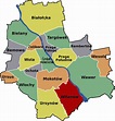 Map of Warsaw 18 districts (dzielnica) & neighborhoods