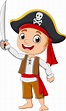 niño pirata de dibujos animados sosteniendo una espada 7098169 Vector ...