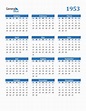 Free 1953 Year Calendar in PDF, Word, and Excel