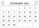 Calendário Fevereiro 2023 Para Imprimir Modelo - Docalendario