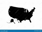 Esquema Del Mapa De Contorno De Estados Unidos En Negro Aislado En ...